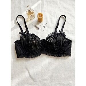 Felina Archive Coquette Velvet Floral Sheer Balconette Bra Women 36B